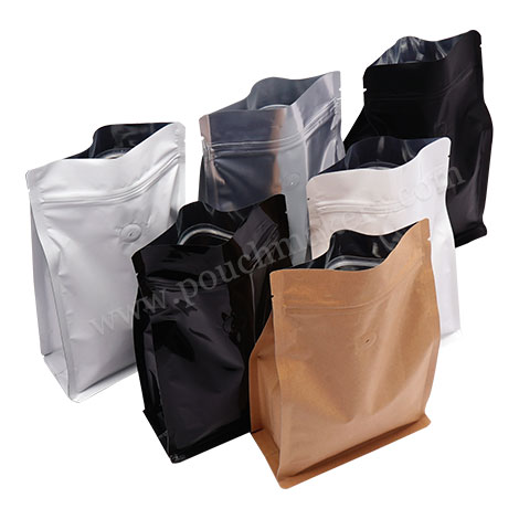 Flat Bottom Pouches With Normal Zipper and Valve Flat Bottom Pouches With Normal Zipper and Valve