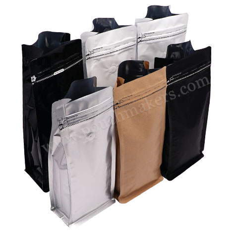 Flat Bottom Pouches With Tear Off Zipper and Valve Flat Bottom Pouches With Tear Off Zipper and Valve